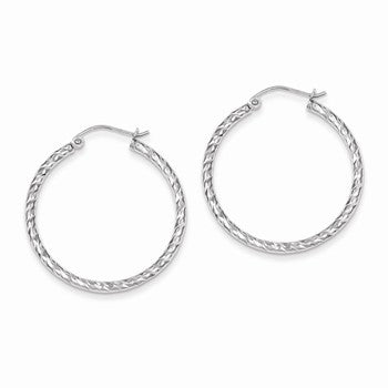 Sterling Silver Rhodium Plated Diamond-cut 2x30mm Hoop Earrings