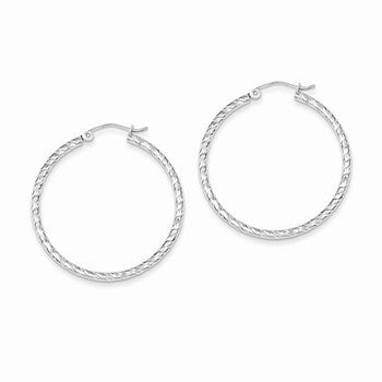 Sterling Silver Diamond-cut 2x35mm Hoop Earrings