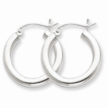 Sterling Silver Rhodium-plated 3mm Round Hoop Earrings