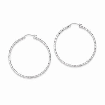 Sterling Silver Diamond-cut 2x45mm Hoop Earrings