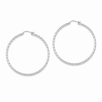 Sterling Silver Diamond-cut 2x50mm Hoop Earrings