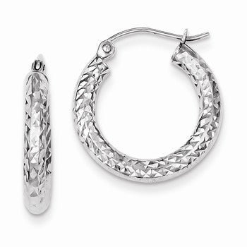 Sterling Silver Diamond-cut 3x20mm Hoop Earrings