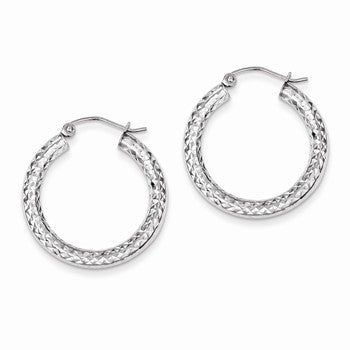 Sterling Silver Diamond-cut 3x25mm Hoop Earrings