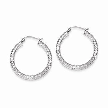 Sterling Silver Diamond-cut 3x30mm Hoop Earrings