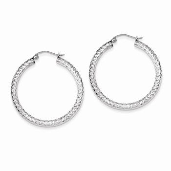 Sterling Silver Diamond-cut 3x35mm Hoop Earrings