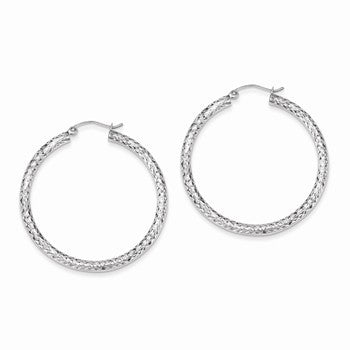 Sterling Silver Diamond-cut 3x40mm Hoop Earrings