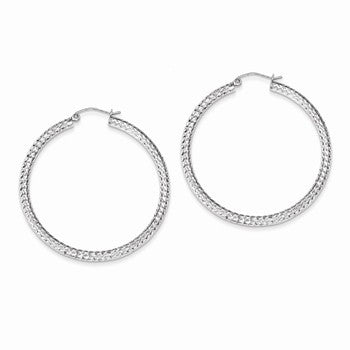 Sterling Silver Diamond-cut 3x45mm Hoop Earrings