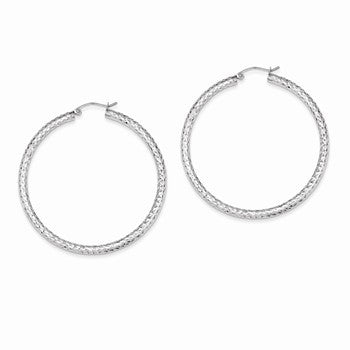 Sterling Silver Diamond-cut 3x50mm Hoop Earrings