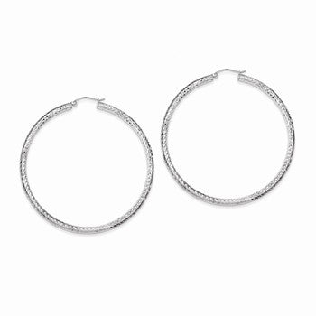 Sterling Silver Diamond-cut 3x60mm Hoop Earrings