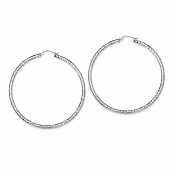 Sterling Silver Diamond-cut 3x65mm Hoop Earrings