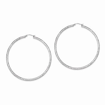 Sterling Silver Diamond-cut 3x70mm Hoop Earrings