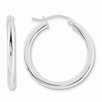 Sterling Silver Rhodium-plated 3mm Round Hoop Earrings