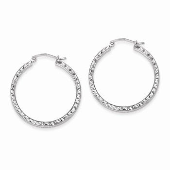 Sterling Silver Diamond-cut 2x30mm Square Tube Hoop Earrings