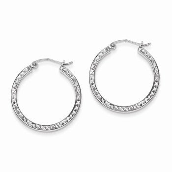 Sterling Silver Diamond-cut 2x25mm Square Tube Hoop Earrings