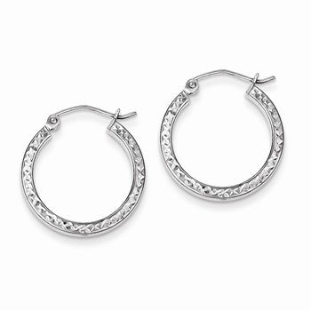 Sterling Silver Diamond-cut 2x20mm Square Tube Hoop Earrings