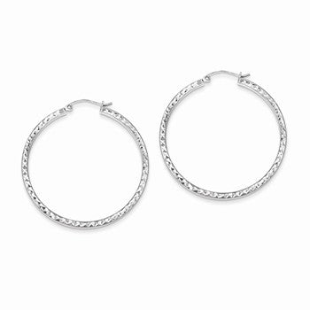 Sterling Silver Diamond-cut 2x40mm Square Tube Hoop Earrings