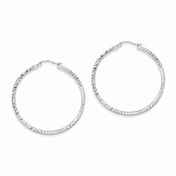 Sterling Silver Diamond-cut 2x45mm Square Tube Hoop Earrings