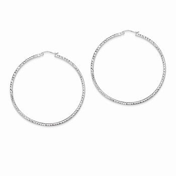 Sterling Silver Diamond-cut 2x60mm Square Tube Hoop Earrings