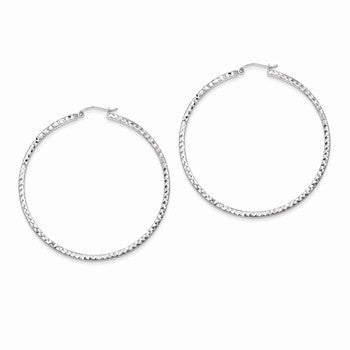 Sterling Silver Diamond-cut 2x55mm Square Tube Hoop Earrings