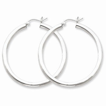 Sterling Silver Rhodium-plated 3mm Round Hoop Earrings