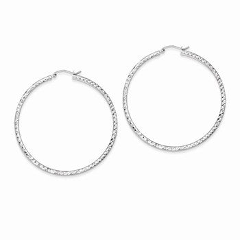 Sterling Silver Diamond-cut 2x50mm Square Tube Hoop Earrings