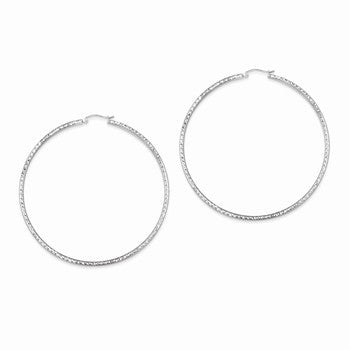 Sterling Silver Diamond-cut 2x70mm Square Tube Hoop Earrings