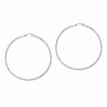 Sterling Silver Diamond-cut 2x80mm Square Tube Hoop Earrings