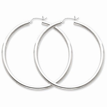 Sterling Silver Rhodium-plated 3mm Round Hoop Earrings