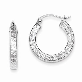 Sterling Silver Diamond-cut 3x20mm Square Tube Hoop Earrings