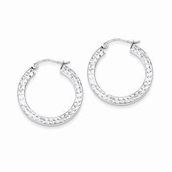 Sterling Silver Diamond-cut 3x25mm Square Tube Hoop Earrings
