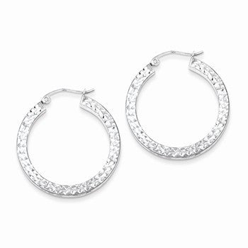 Sterling Silver Diamond-cut 3x30mm Square Tube Hoop Earrings