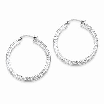 Sterling Silver Diamond-cut 3x35mm Square Tube Hoop Earrings