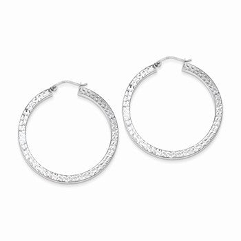 Sterling Silver Diamond-cut 3x40mm Square Tube Hoop Earrings