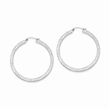 Sterling Silver Diamond-cut 3x45mm Square Tube Hoop Earrings
