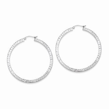 Sterling Silver Diamond-cut 3x50mm Square Tube Hoop Earrings
