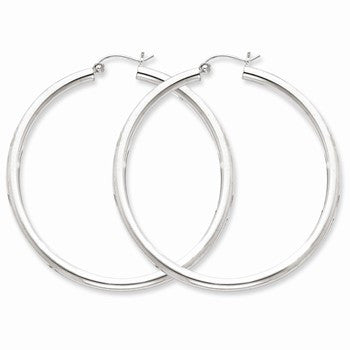 Sterling Silver Rhodium-plated 3mm Round Hoop Earrings