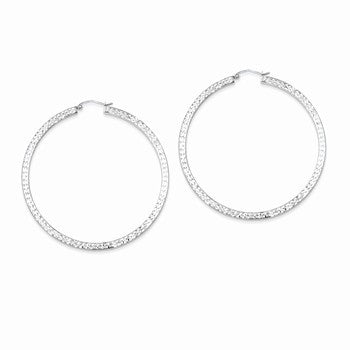 Sterling Silver Diamond-cut 3x60mm Square Tube Hoop Earrings