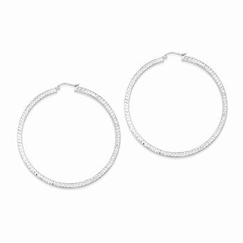 Sterling Silver Diamond-cut 3x65mm Square Tube Hoop Earrings