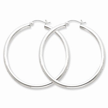 Sterling Silver Rhodium-plated 3mm Round Hoop Earrings