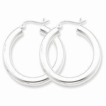 Sterling Silver Rhodium-plated 4mm Round Hoop Earrings