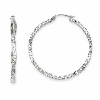 Sterling Silver Diamond-cut Wavy Hoop Earrings