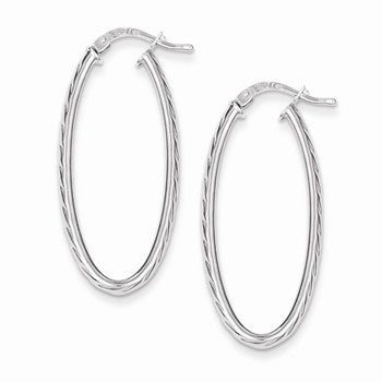 Sterling Silver Textured Hollow Oval Hoop Earrings