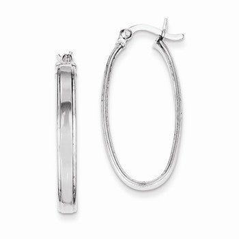 Sterling Silver Rhodium Plated Oval Hoop Earrings
