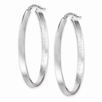 Sterling Silver Brushed Textured Hollow Oval Hoop Earrings