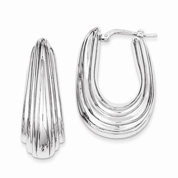 Sterling Silver Polished Rhodium Plated Hollow Hoop Earrings