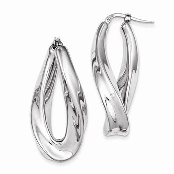 Sterling Silver Polished Rhodium Plated Twisted Hollow Hoop Earrings