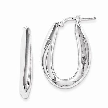 Sterling Silver Polished Rhodium Plated Oval Hollow Hoop Earrings