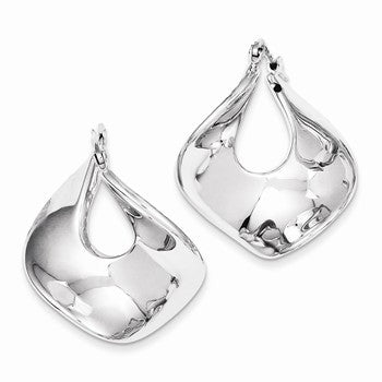 Sterling Silver Polished Rhodium Plated Twisted Square Hoop Earrings