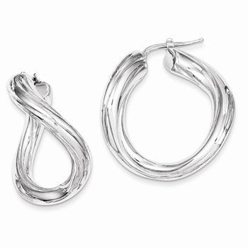Sterling Silver Polished Rhodium Plated Twisted Hollow Hoop Earrings