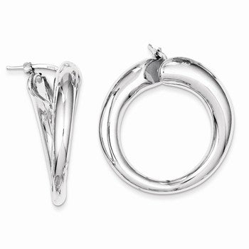 Sterling Silver Polished Rhodium Plated Hollow Hoop Earrings